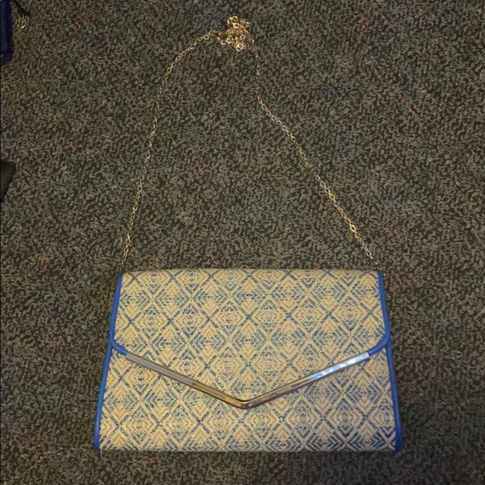 Blue and White Gold Trim Stitch Purse